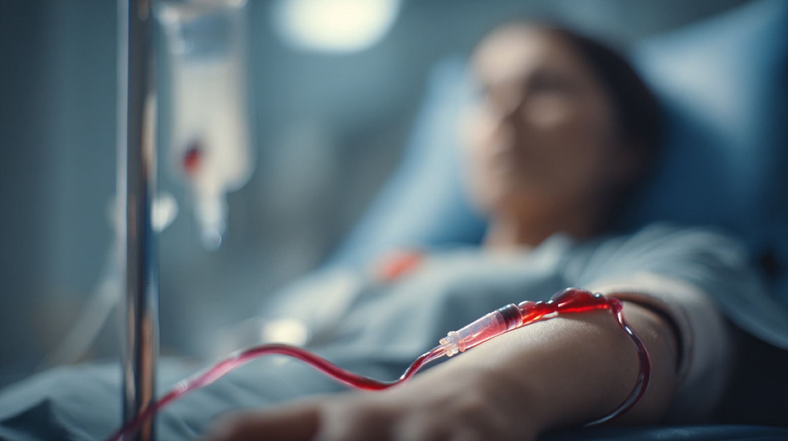 A patient receiving an extracorporeal blood treatment